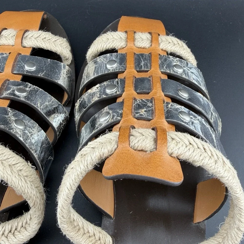 Tory Burch Fisherman Mule Sandal Brandy/Silver Leather Size 8 *See Closeup As-Is
